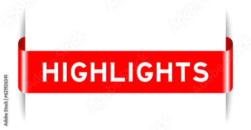 Red color inserted label banner with word highlights on white background
