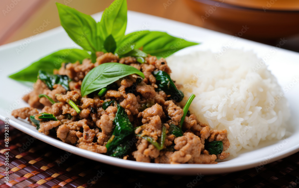 stir fried pork with basil and chili stir fried pork with basil and chili