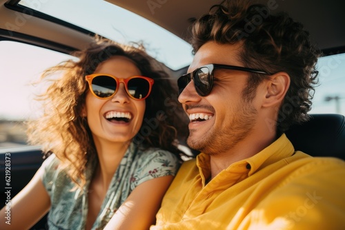 Happy couple enjoying road trip together  AI Generative