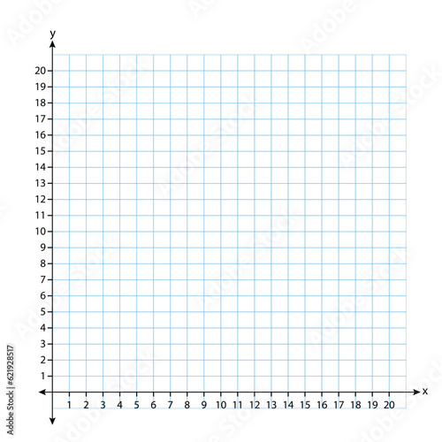 Graph - The square coordinate system in two dimensions with on white background. Rectangular coordinate plane with axes X and Y on a squared grid. Vector illustration.