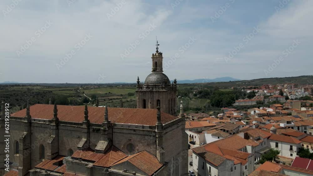 Aerial view of the Cathedral of Saint Mary in Coria, a small town in Caceres, Spain. Aerial view of the Cathedral of Saint Mary in Coria, a small town in Caceres, Spain.