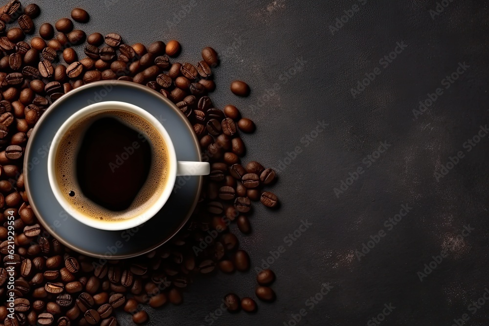 a cup of coffee on the table with the coffee beans a cup of coffee on the table with the coffee beans