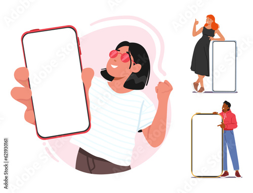 Characters Displaying Empty Smartphone Screens, Reflecting The Potential For Customization, Communication