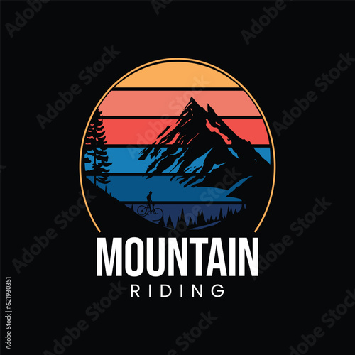 mountain ride illustration. mountain cycling graphic for t shirt. bicycle t shirt design. mountain biking vector design.