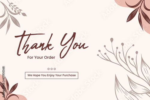 Elegant thank you for your order card with leaves illustration. Can be used for product greeting label, wedding greeting, greeting gift etc
