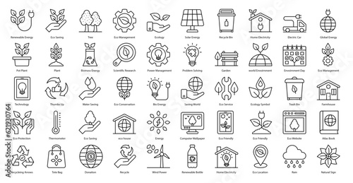 Environment Thin Line Icons Eco Ecology Plant Icon Set in Outline Style 50 Vector Icons in Black 