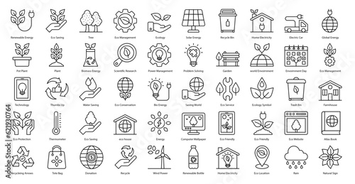 Environment Thin Line Icons Eco Ecology Plant Icon Set in Outline Style 50 Vector Icons in Black	