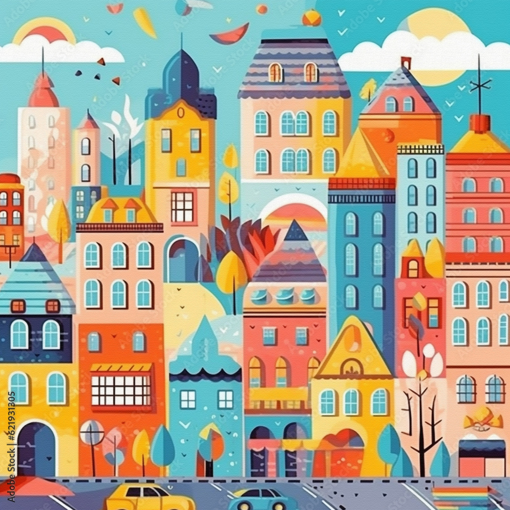 City Background he illustrations are watercolor paintings. colorful city pictures used to decorate and increase beauty	