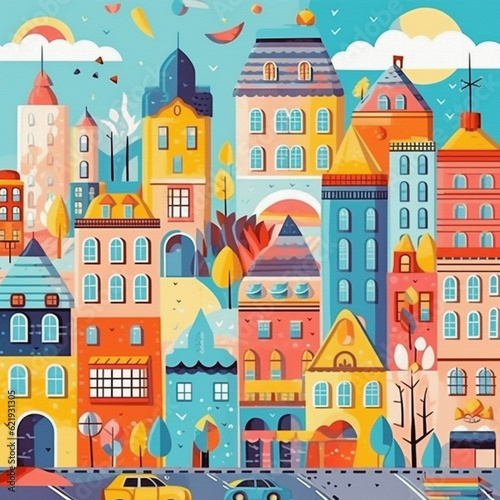 City Background he illustrations are watercolor paintings. colorful city pictures used to decorate and increase beauty  © VRAYVENUS
