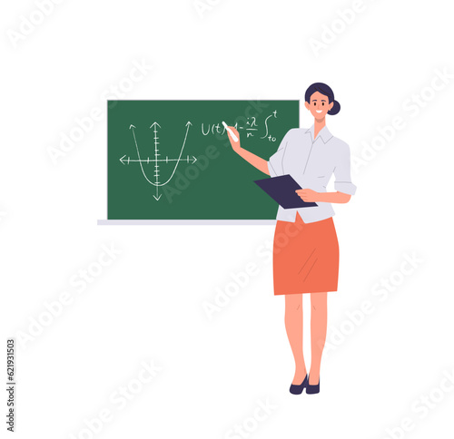 Slika na platnu Woman mathematician female teacher character explaining task from math subject a