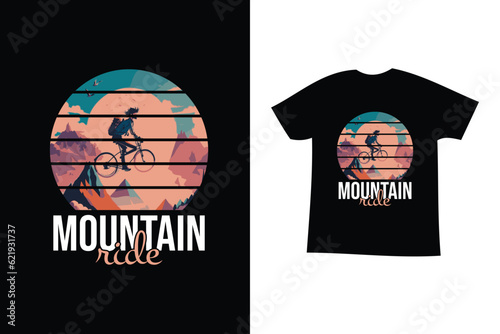 mountain ride illustration. mountain cycling graphic for t shirt. bicycle t shirt design. mountain biking vector design.
