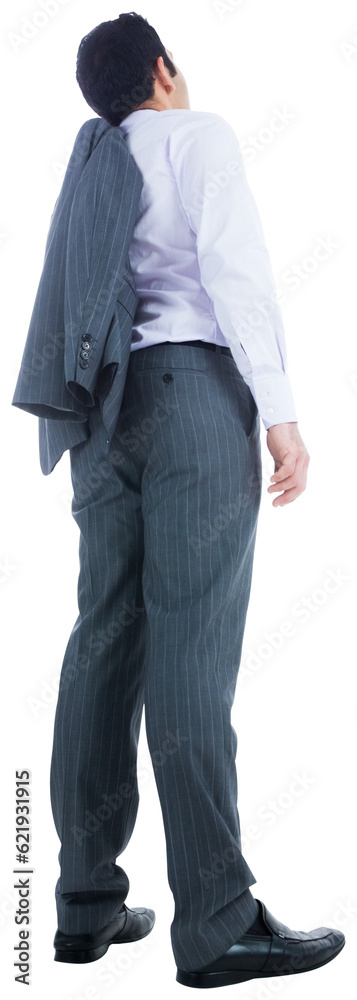 Digital png photo of back view of asian businessman looking up on transparent background Digital png photo of back view of asian businessman looking up on transparent background