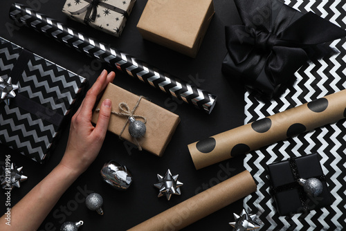 Concept of wrapping gift, composition with wrapping paper