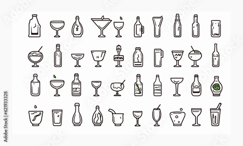 Line symbols about alcoholic beverages. Drinks. Line symbol on a straightforward foundation with editable stroke.