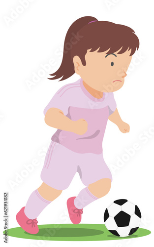 ドリブルをするサッカー選手　女子