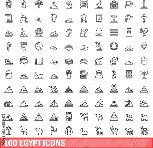 100 egypt icons set. Outline illustration of 100 egypt icons vector set isolated on white background