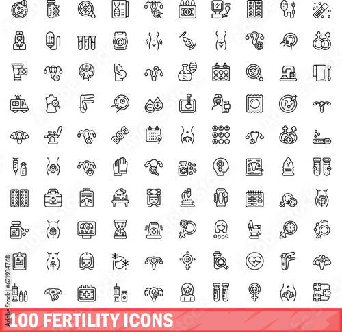 100 fertility icons set. Outline illustration of 100 fertility icons vector set isolated on white background