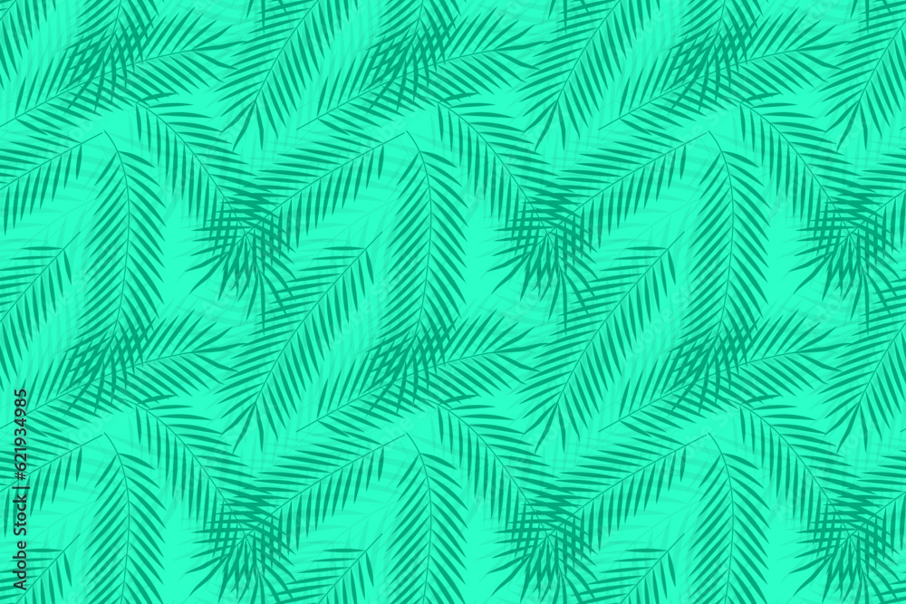 Tropical palm leaves with shadows, seamless pattern, beach theme. Horizontal template for fabric, wrapping paper, covers