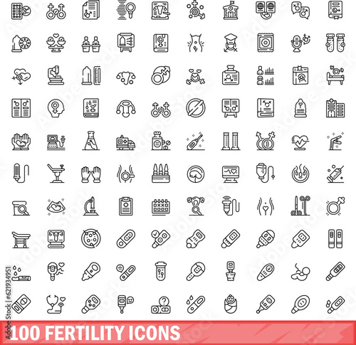 100 fertility icons set. Outline illustration of 100 fertility icons vector set isolated on white background