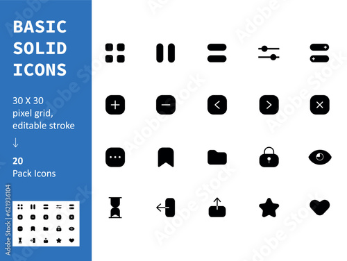 Basic Icon Set, Minimal Vector Illustration, Simple Outline Sign of UI/UX, Editable Stroke