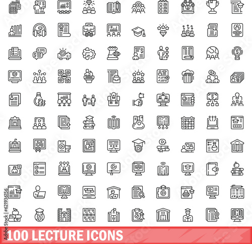 100 lecture icons set. Outline illustration of 100 lecture icons vector set isolated on white background
