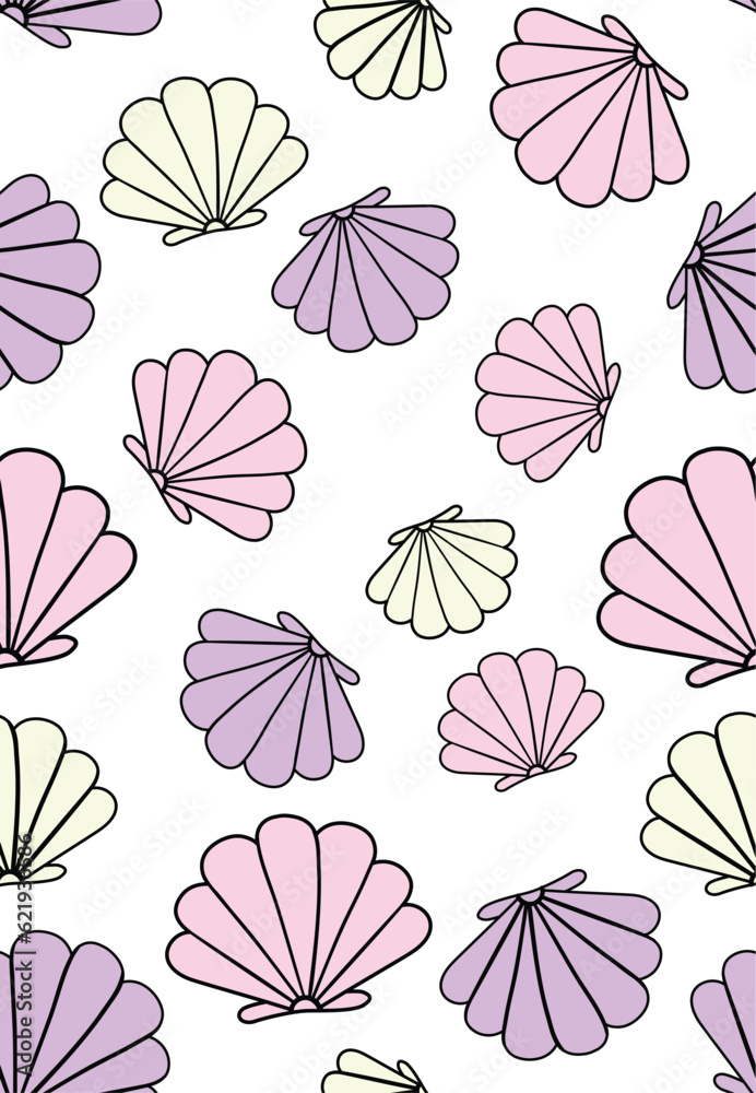 pastel colour seashell pattern, cute kid, baby, toddler vector pattern background