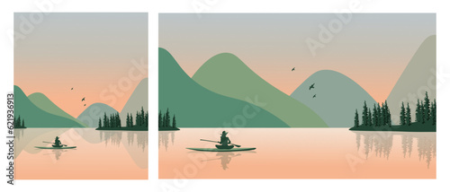 Set of backgrounds river, view, nature, package design