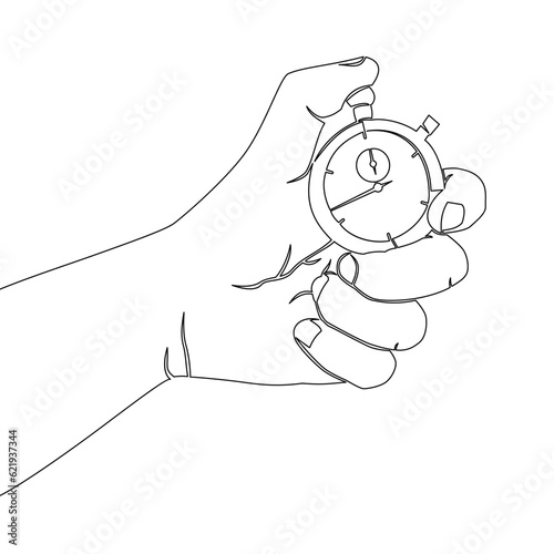 Continuous line drawing time management, stopwatch in hand icon vector illustration concept