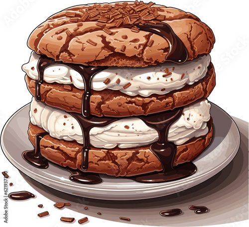 Vanilla Ice Cream Sandwich isolated on white clipart