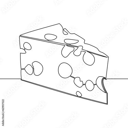 Continuous line drawing fresh delicious holed cheese icon vector illustration concept