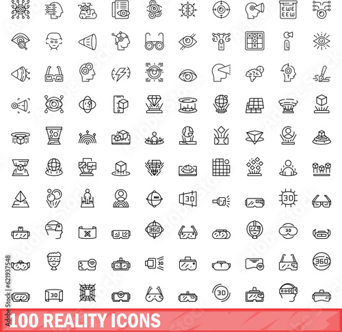 100 reality icons set. Outline illustration of 100 reality icons vector set isolated on white background
