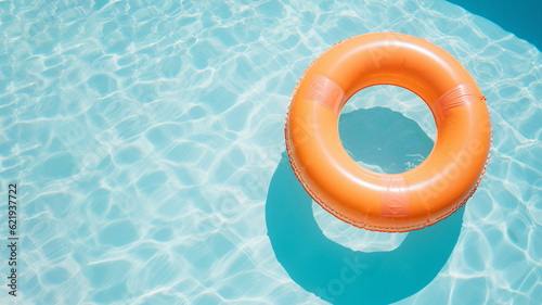 Inflatable ring in a swimming pool top view. AI generated