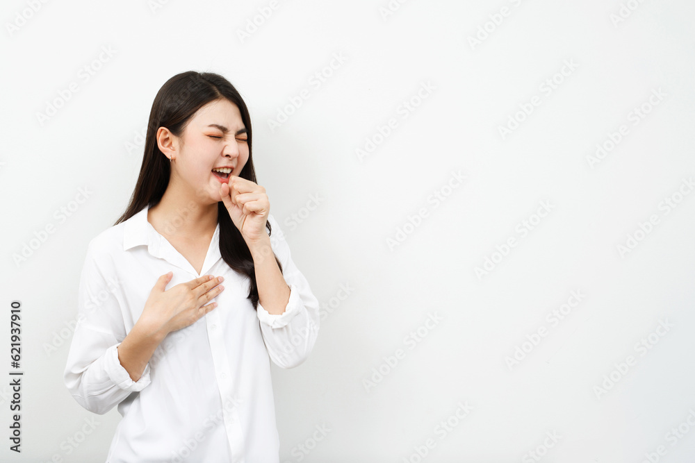 A woman has symptoms of coughing, sputum, flu caused by COVID-19. A woman has symptoms of coughing, sputum, flu caused by COVID-19.