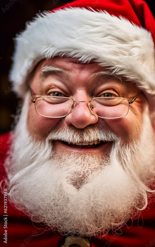 Close up portrait of a smiling, beaming and ruddy Santa Claus. Expresses joy and happiness Close up portrait of a smiling, beaming and ruddy Santa Claus. Expresses joy and happiness