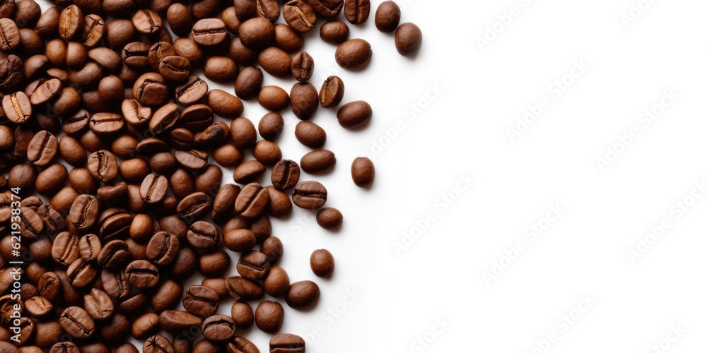 Roasted coffee beans spread over white background Roasted coffee beans spread over white background