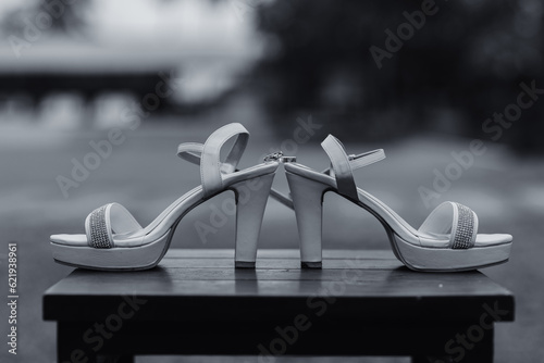 rings on bride's shoes