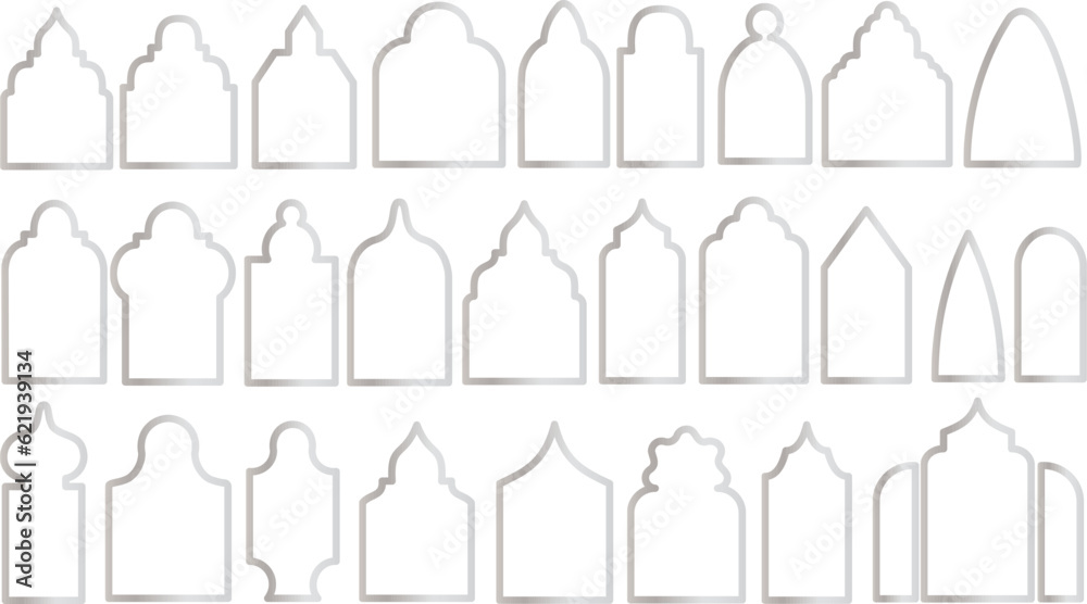 silver Islamic turkish door and window silhouette, Arabic arch and frames vector set silver Islamic turkish door and window silhouette, Arabic arch and frames vector set