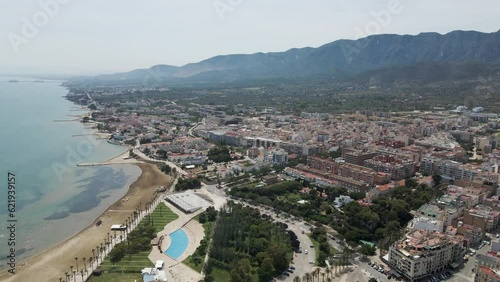 Aerial view of La Rapita, a small town with harbour along the Mediterranean Sea coastline, Tarragona, Spain. photo