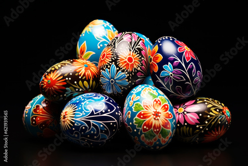 Beautiful Easter eggs. Generative AI