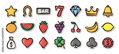 Illustrated sticker set of casino slot.Quick and simple to use.