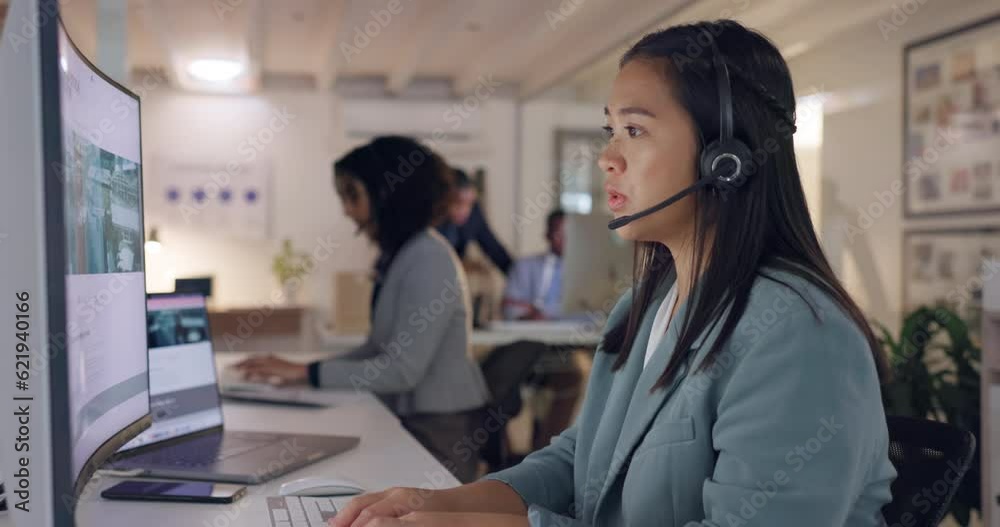 Call center, consulting and computer with woman in office for communication, business and customer service. Contact us, help desk and networking with consultant for advisory, solution and technology Call center, consulting and computer with woman in office for communication, business and customer service. Contact us, help desk and networking with consultant for advisory, solution and technology