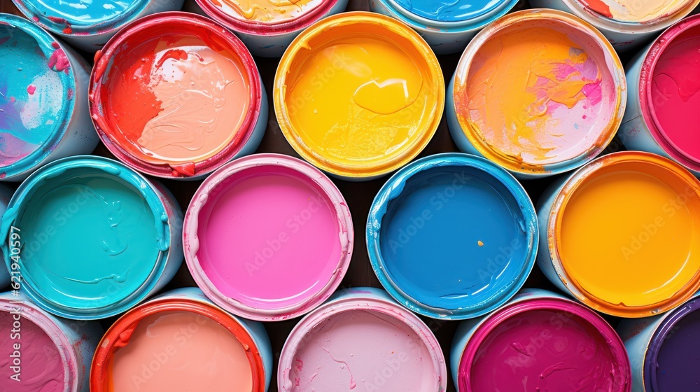 Close-up of оpen paint cans generative ai Close-up of оpen paint cans generative ai