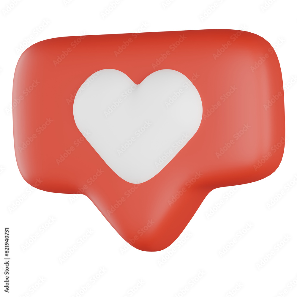 3d speech bubble red heart isolated on white