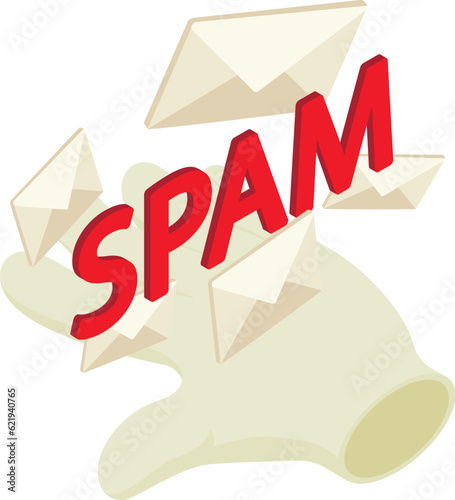 Spam attack icon isometric vector. Closed spam mail envelope and human hand icon. Mass mailing, marketing, internet technology