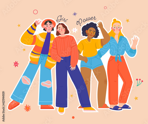 Women pose, stand together at a rally or meeting. Protecting Women from Violence. Women's Day.