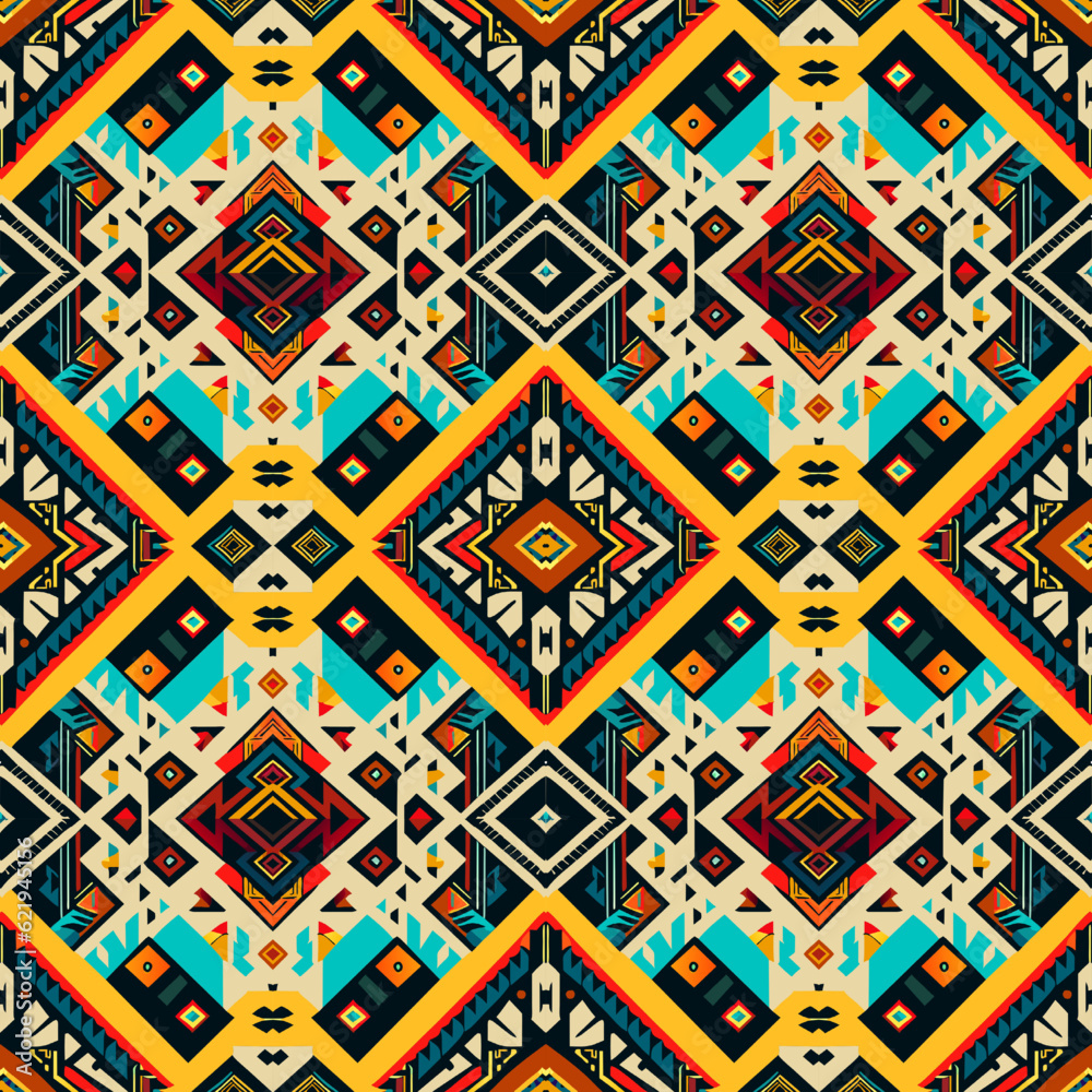 Tribal vector ornament. Seamless African pattern. Ethnic carpet with chevrons. Aztec style. Geometric mosaic on the tile, majolica. Ancient interior. Modern rug. Geo print on textile. Kente Cloth. Tribal vector ornament. Seamless African pattern. Ethnic carpet with chevrons. Aztec style. Geometric mosaic on the tile, majolica. Ancient interior. Modern rug. Geo print on textile. Kente Cloth.