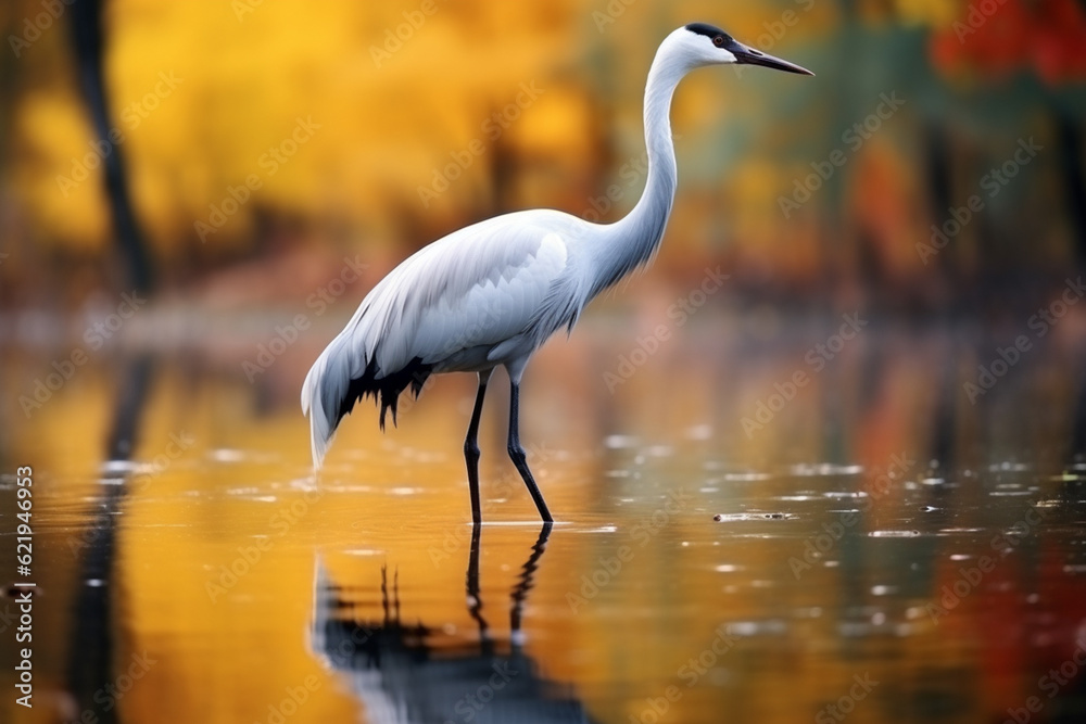 Naklejka premium A lone crane in the forest
