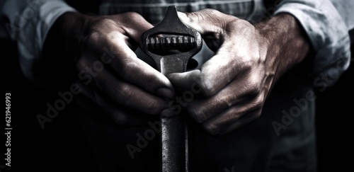 Close-up hand technician auto mechanic using the wrench to repairing change spare part car engine problem and insurance service support. Created with Generative AI technology