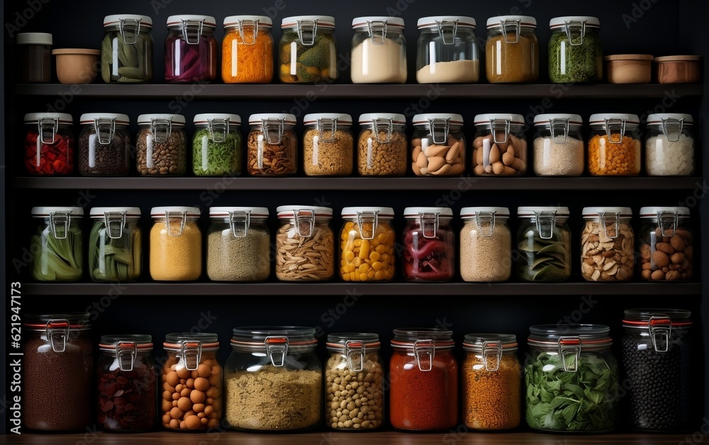A Well-Organized and Fully-Stocked Home Pantry. Generative AI