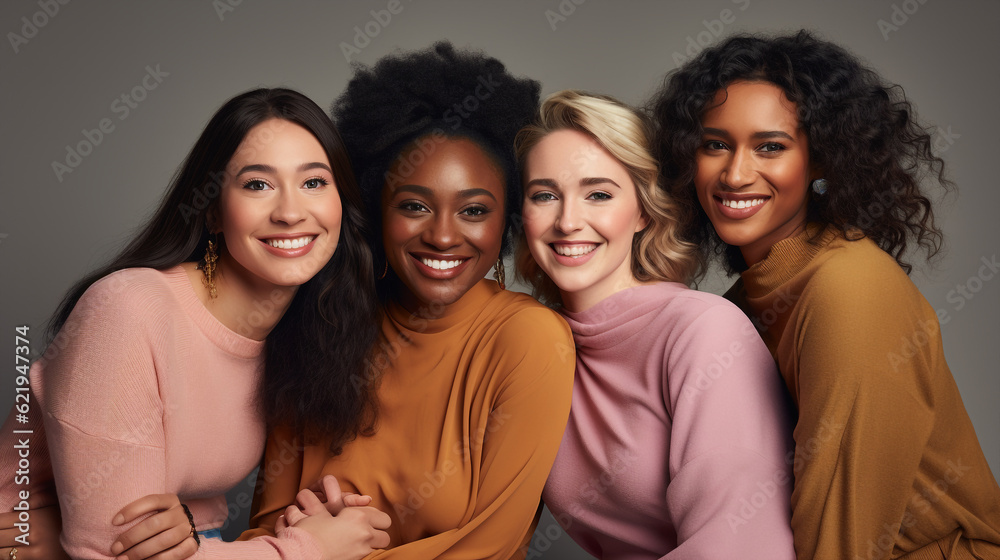 Obraz premium Generative ai women of different ethnicities standing side by side together.